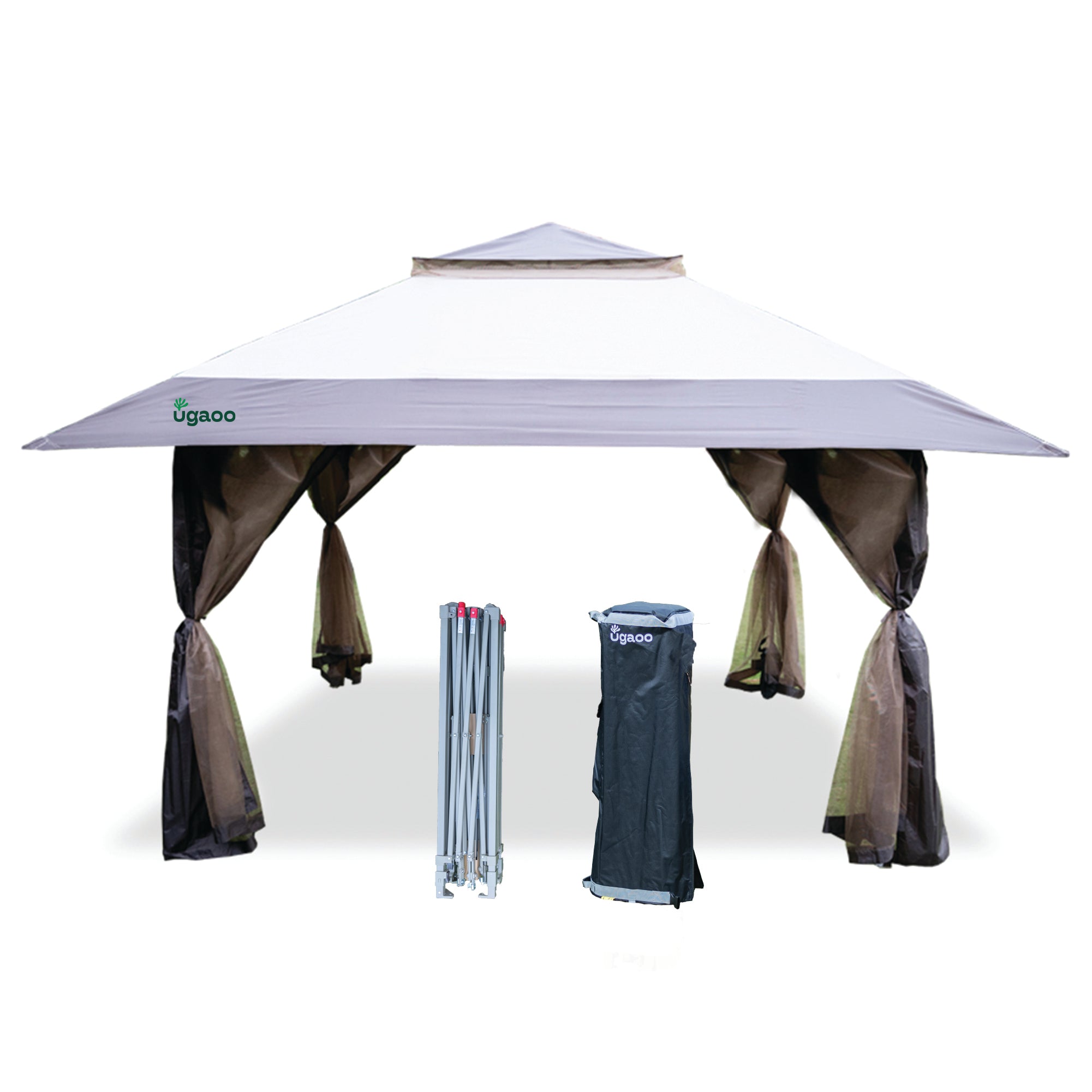 Luxury Pop-Up Gazebo Tent 13x13 ft with Netting & Wheeled STO-N-Go Bag | Beige & Coffee