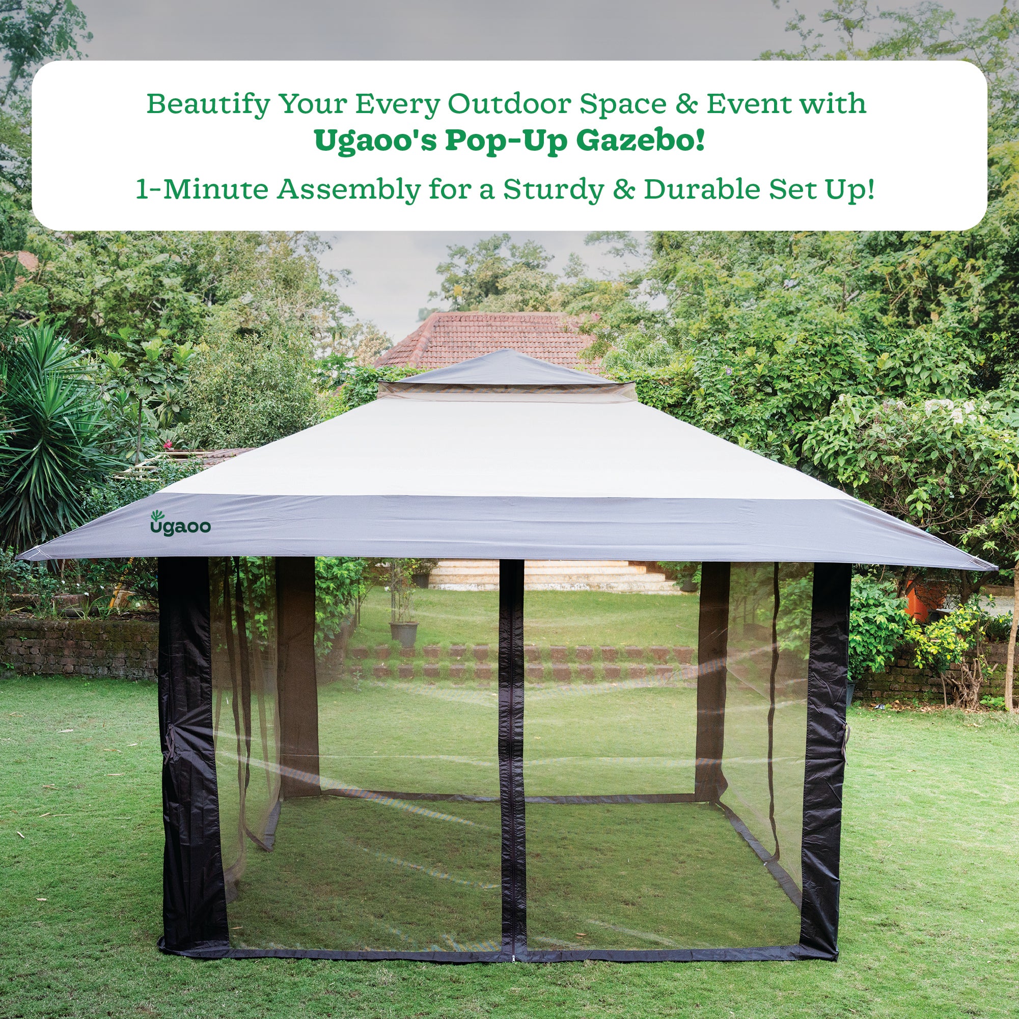 Luxury Pop-Up Gazebo Tent 13x13 ft with Netting & Wheeled STO-N-Go Bag | Beige & Coffee