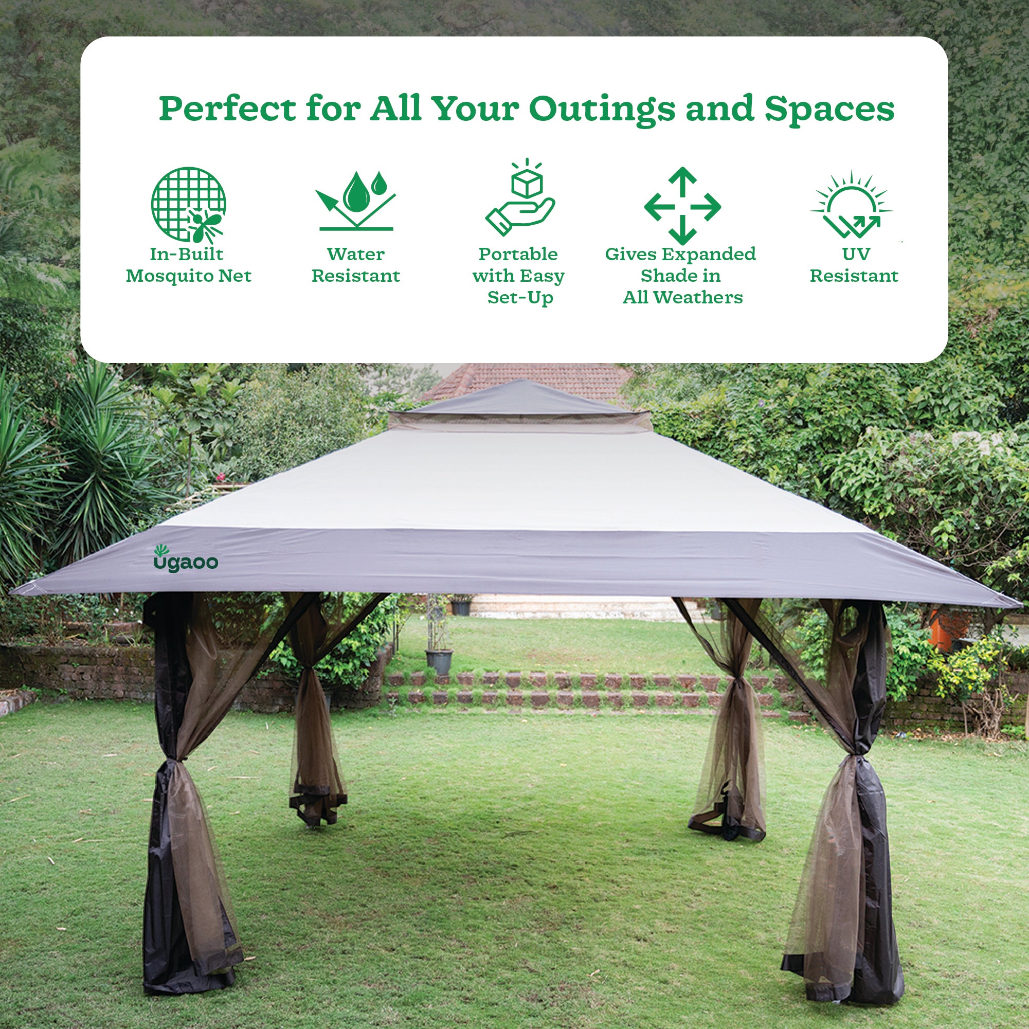 Luxury Pop-Up Gazebo Tent 13x13 ft with Netting & Wheeled STO-N-Go Bag | Beige & Coffee