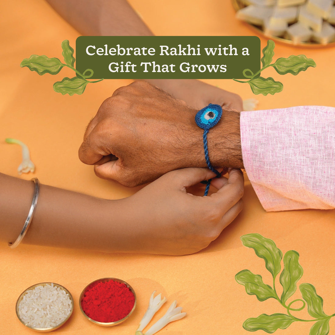 Rakhi Gift for Brother - Peace Lily Plant with Kalonji Seed Rakhi