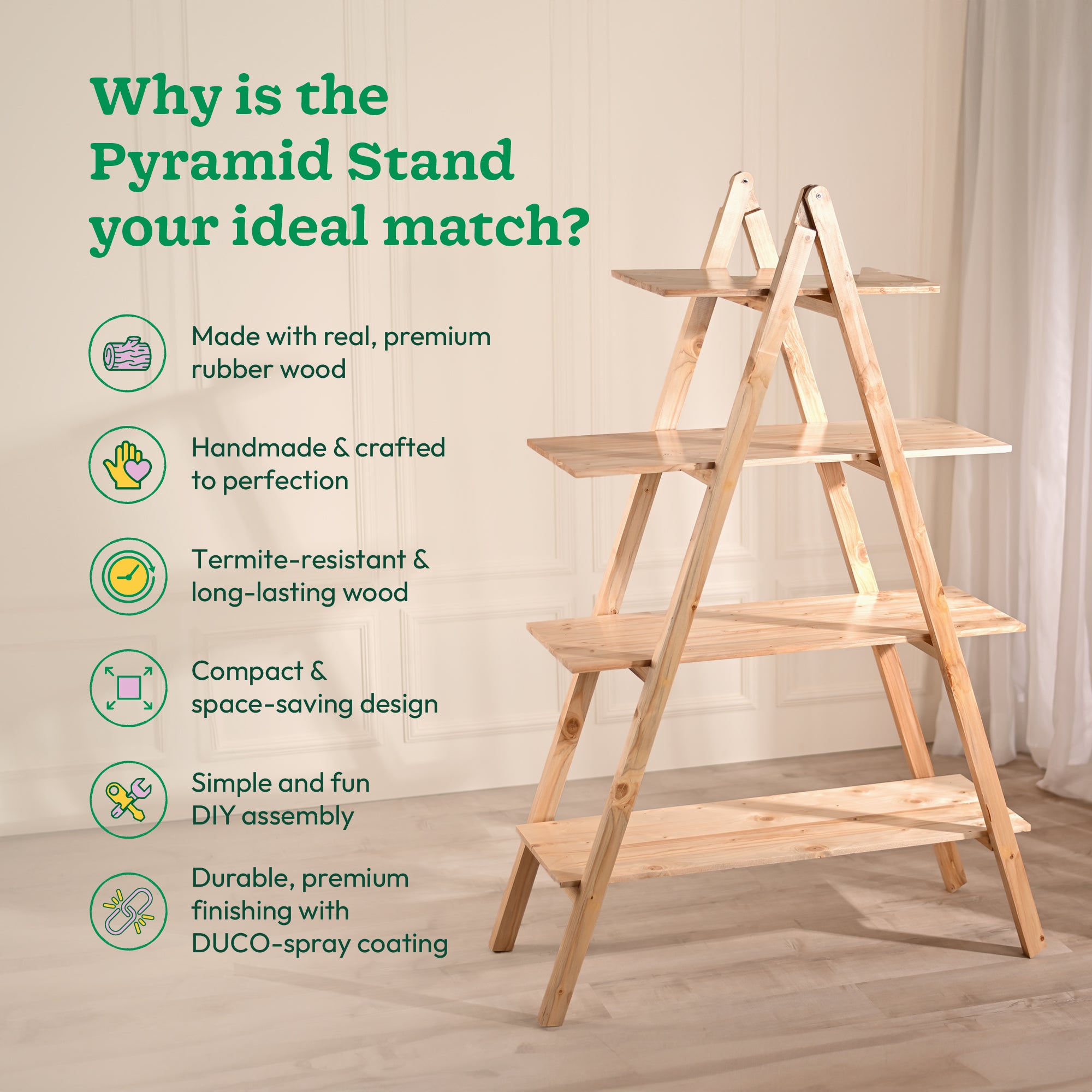 Buy Pyramid Wooden Plant Stand – Stylish, Space-Saving & Durable | Ugaoo