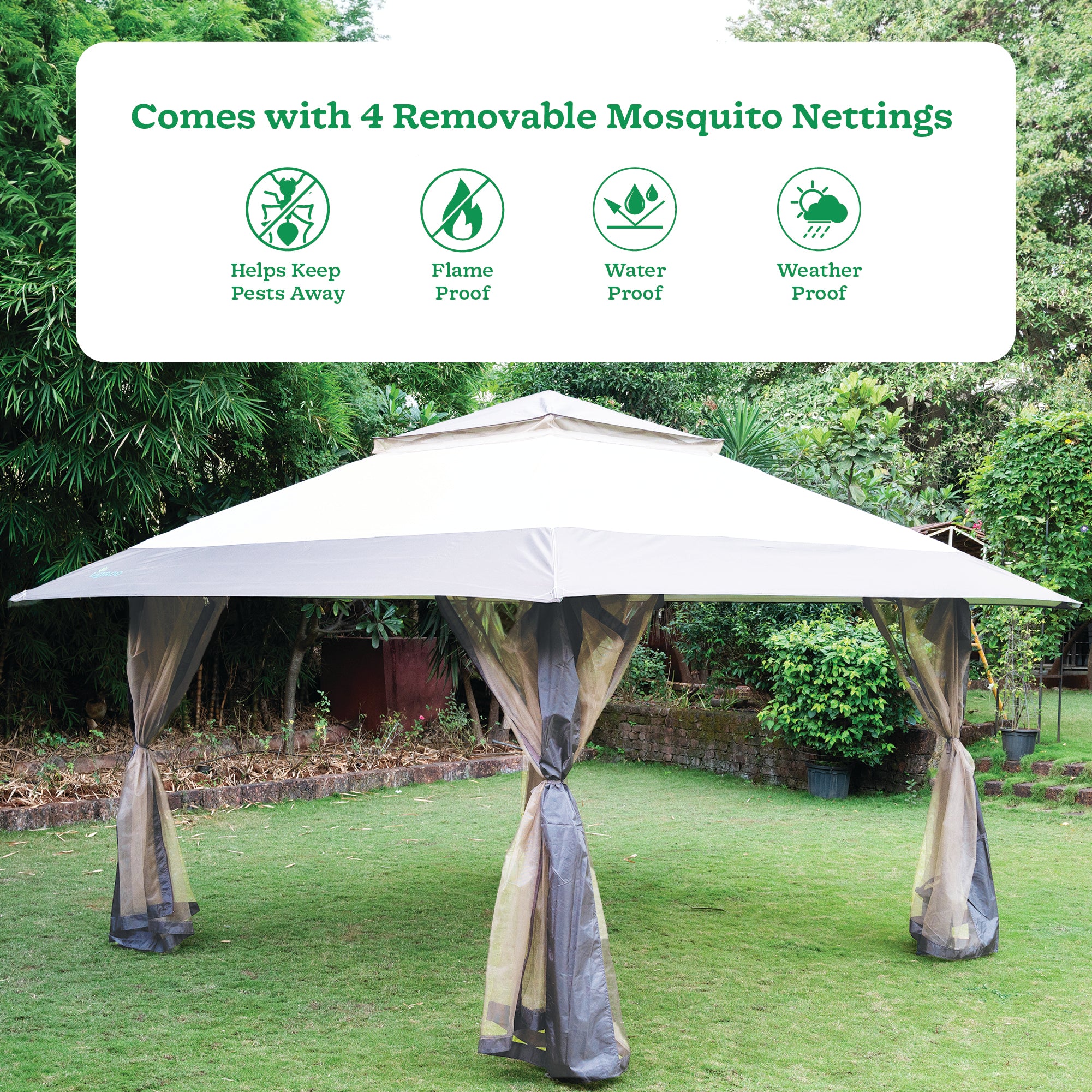 Luxury Pop-Up Gazebo Tent 13x13 ft with Netting &amp; Wheeled STO-N-Go Bag | Beige &amp; Coffee