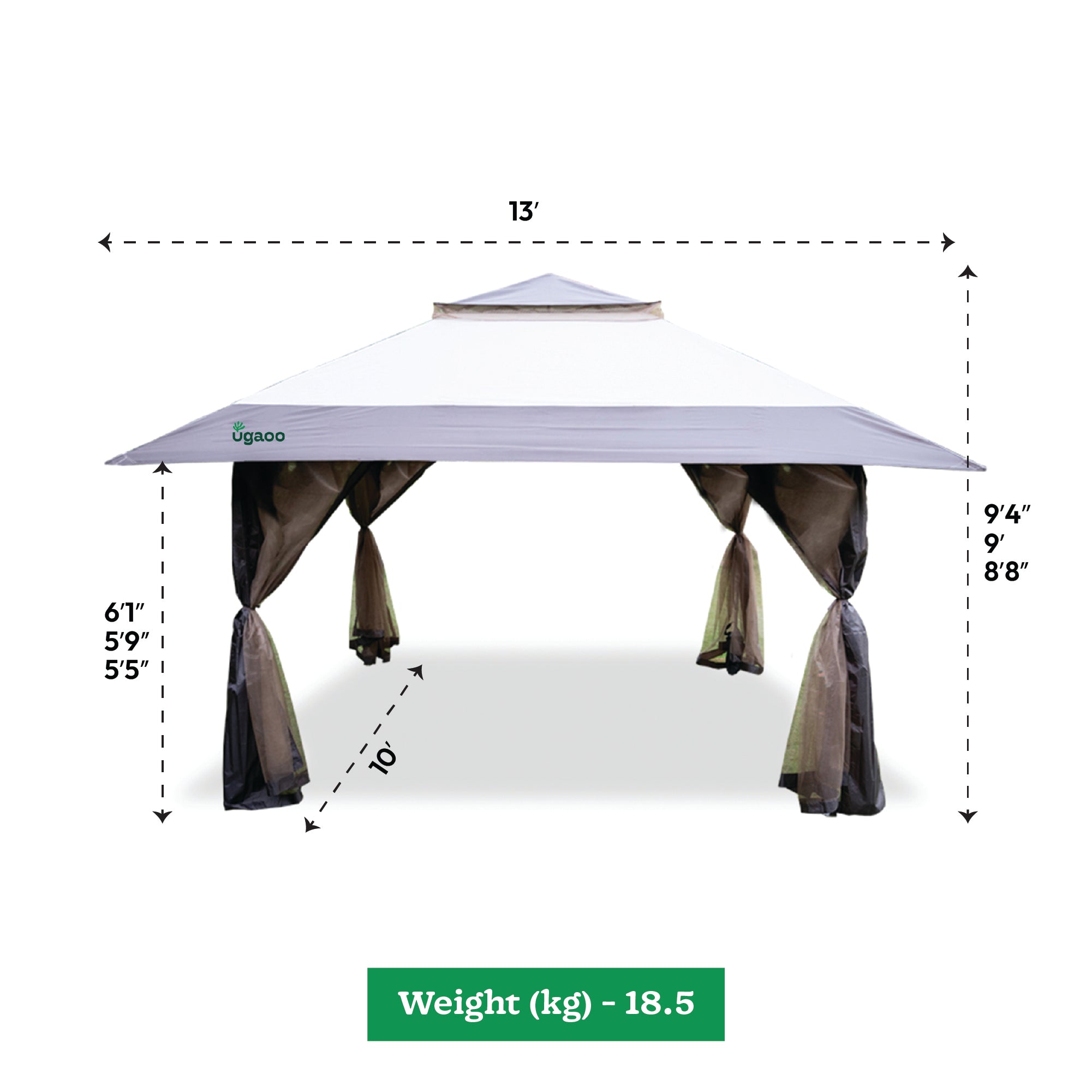 Luxury Pop-Up Gazebo Tent 13x13 ft with Netting &amp; Wheeled STO-N-Go Bag | Beige &amp; Coffee