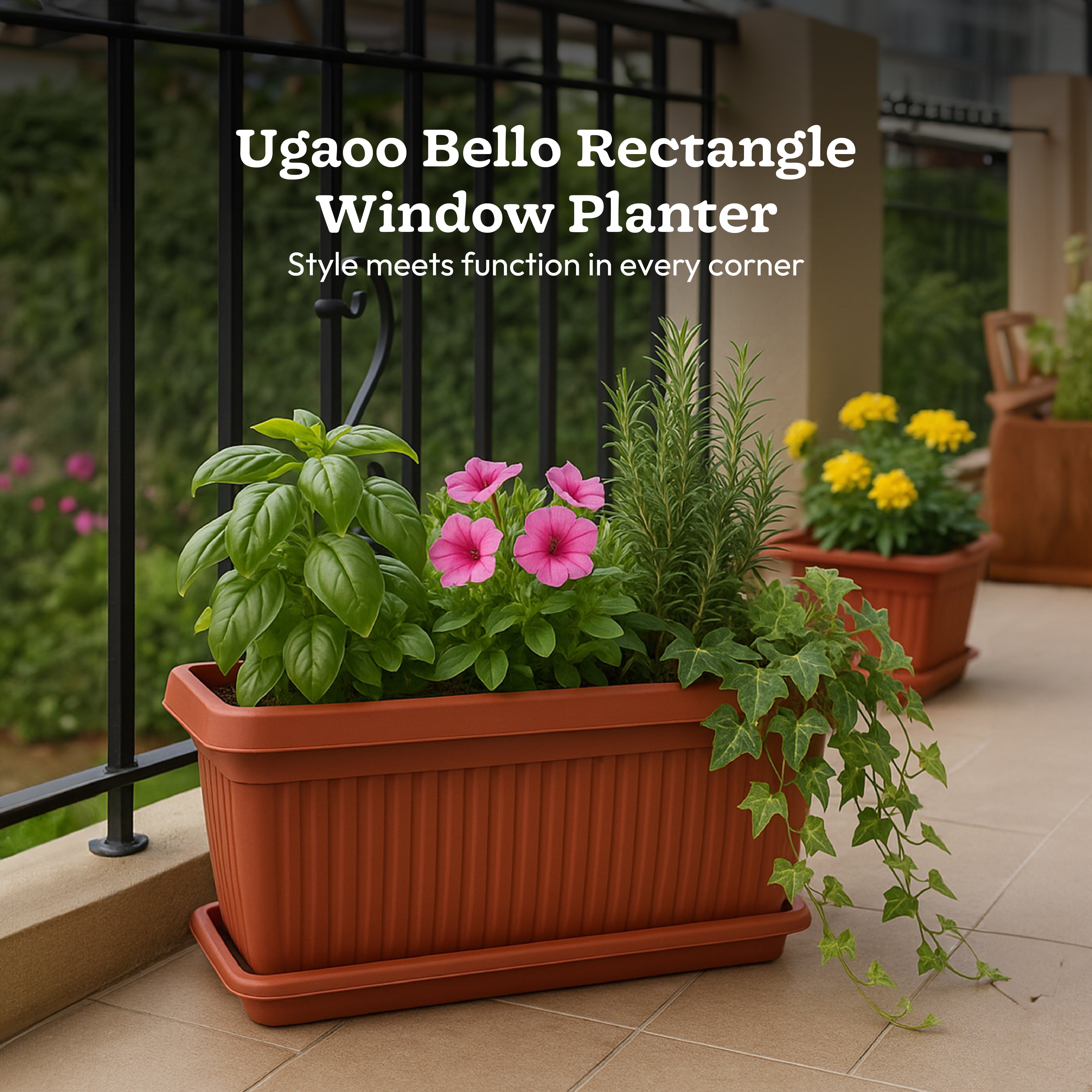 Ugaoo Bello Rectangle Window Planter | 30cm Plastic Windowsill Pot ...