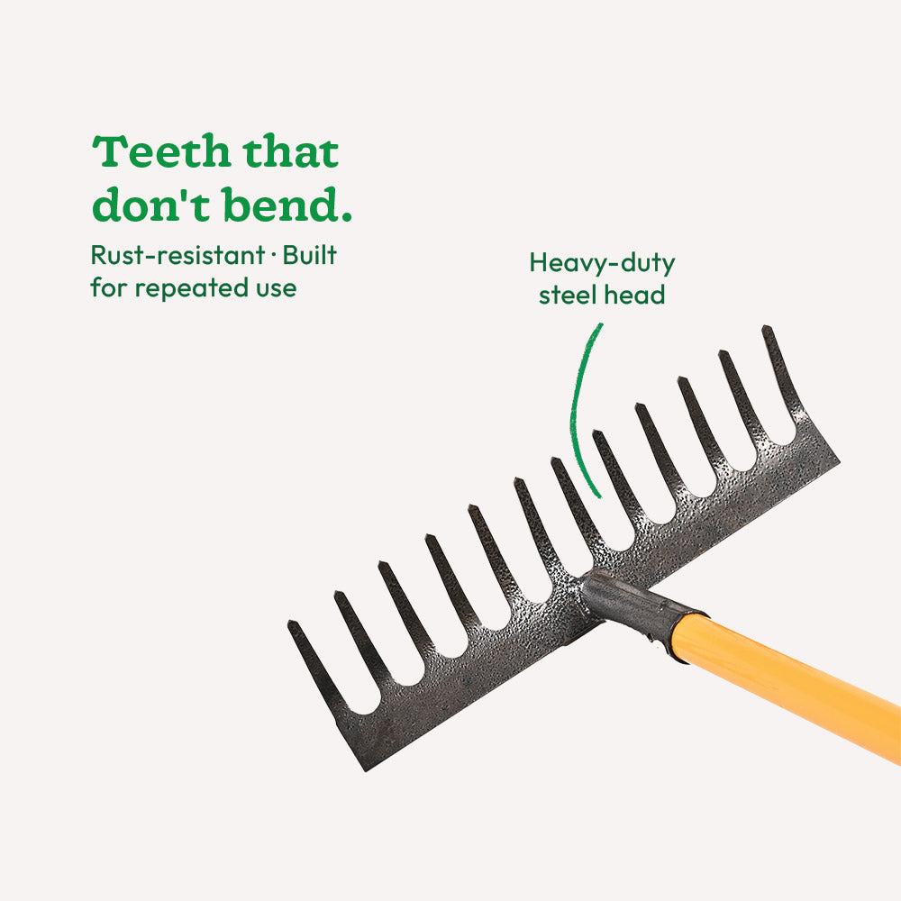 Garden Rake With Long Handle - 12 Teeth - 4 ft