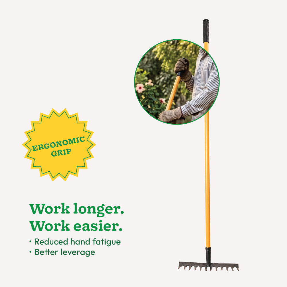 Garden Rake With Long Handle - 12 Teeth - 4 ft
