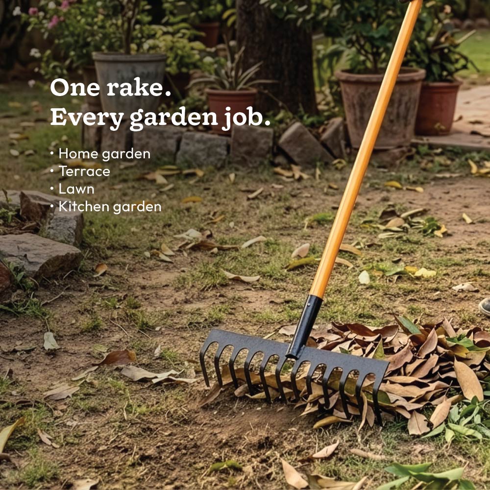 Garden Rake With Long Handle - 12 Teeth - 4 ft