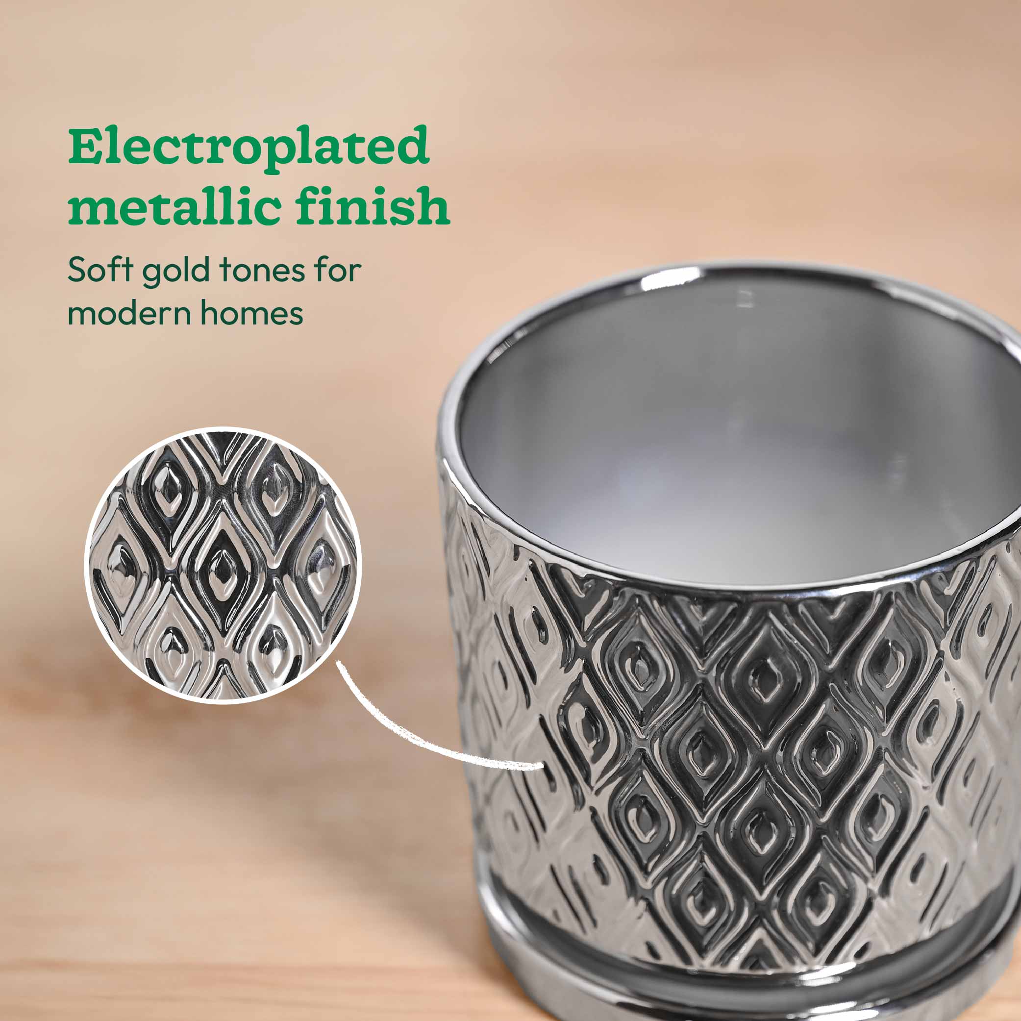Ceramic Plant Pot with Drainage – Silver-Gold Peacock | Ugaoo